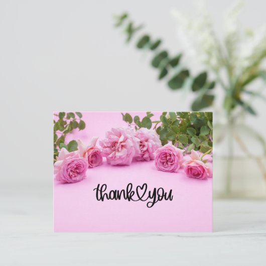 Roze rozen Hartelijk dank voor uw kaart op roze ac (Staand voorkant)