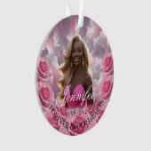 Roze Rozen Herdenkings Kerstboom Ornament (voorkant)