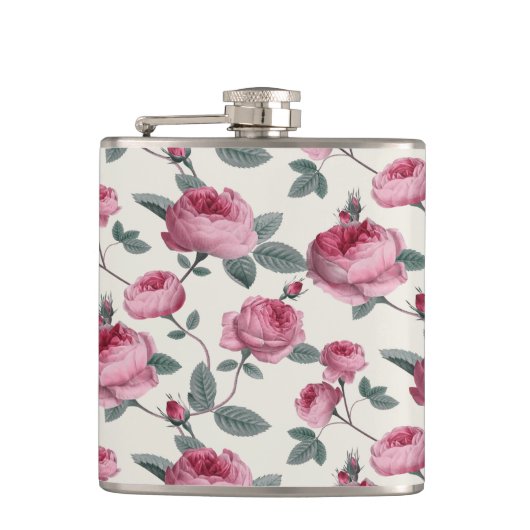 Roze rozen heupfles (Voorkant)