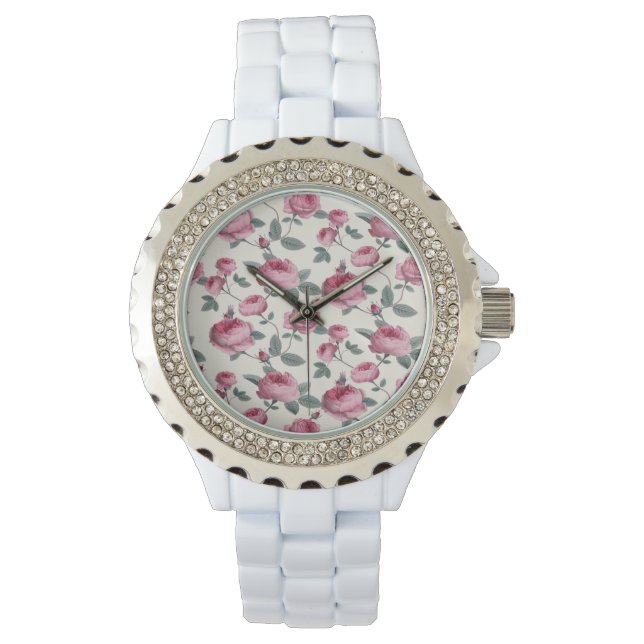Roze rozen horloge (Voorkant)