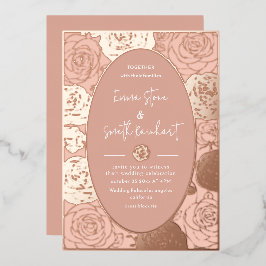 Roze Rozen Huwelijk Folie Uitnodiging