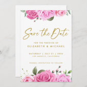 Roze Rozen Huwelijk Opsparen Tot Datum Uitnodiging (Voorkant / Achterkant)