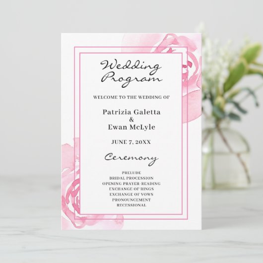 Roze Rozen Huwelijksprogramma  Programmakaart (Staand voorkant)