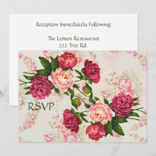 Roze Rozen Huwelijksreceptie RSVP Kaart (Voorkant / Achterkant)