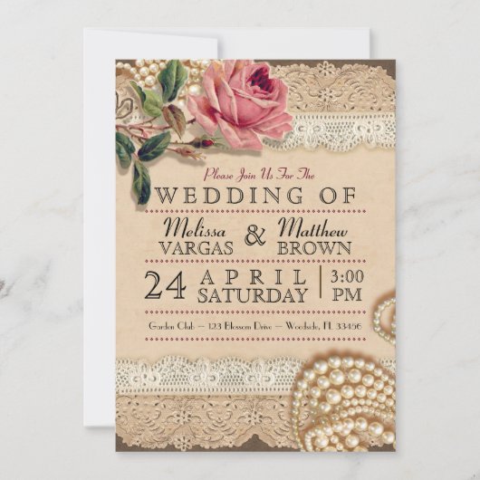  Roze Rozen Huwelijksuitnodigingen Kaart (Voorkant)