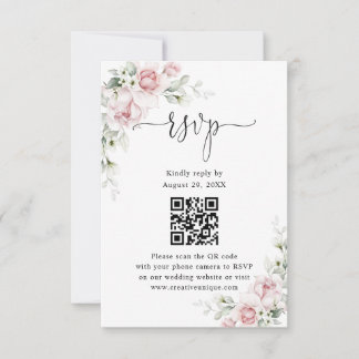 Roze Rozen Huwelijkswebsite QR Code RSVP Kaart