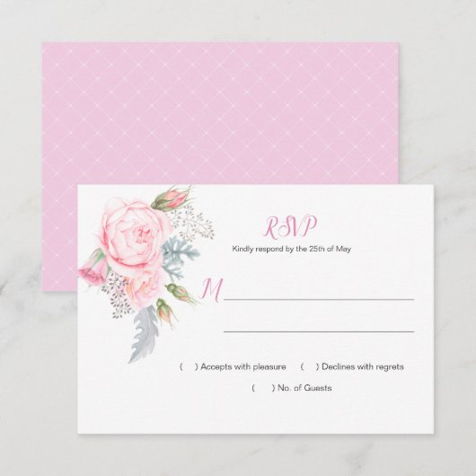 Roze Rozen Hydrangeas Groen RSVP (Voorkant / Achterkant)