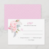 Roze Rozen Hydrangeas Groen RSVP Kaartje (Voorkant / Achterkant)