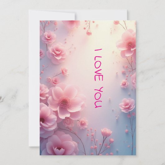 Roze rozen ik hou van jou feestdagenkaart (Voorkant)
