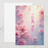 Roze rozen ik hou van jou feestdagenkaart (Voorkant / Achterkant)
