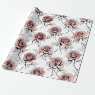 Roze rozen illustratiestijl Valentijnsdag Cadeaupapier