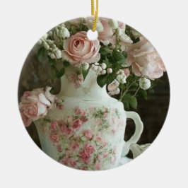  Roze Rozen in  Antiek China Theepot Keramisch Ornament
