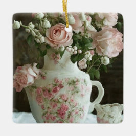  Roze Rozen in  Antiek China Theepot Keramisch Ornament
