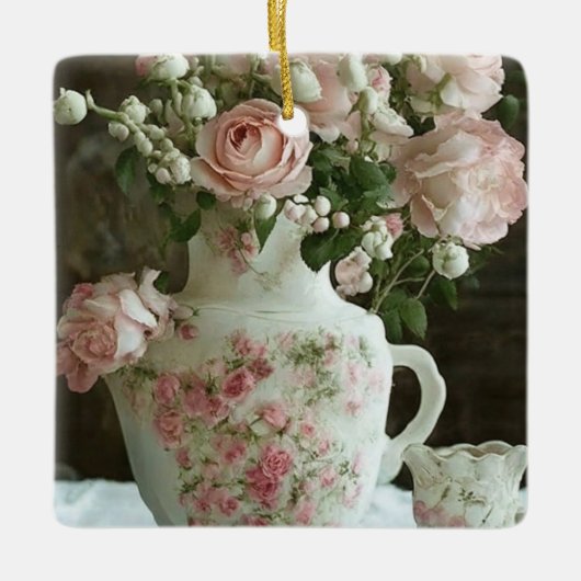  Roze Rozen in  Antiek China Theepot Keramisch Ornament (Voorkant)