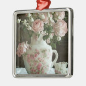  Roze Rozen in  Antiek China Theepot Metalen Ornament (Links)