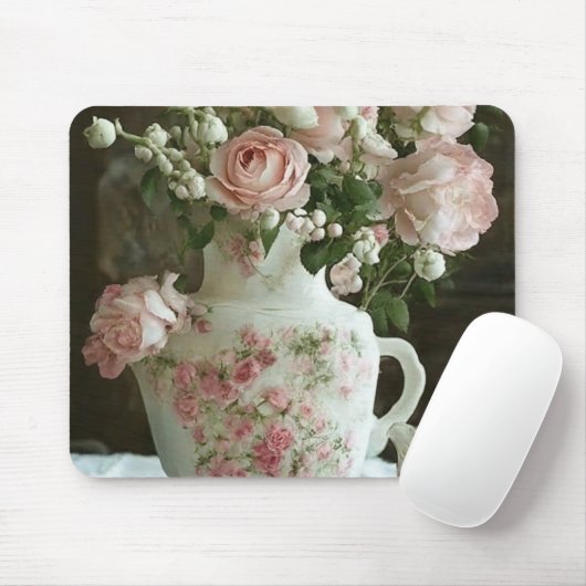  Roze Rozen in  Antiek China Theepot Muismat (Met muis)