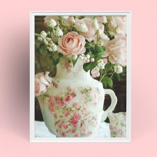 Roze Rozen in  Antiek China Theepot Poster