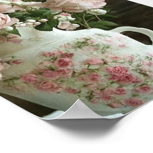  Roze Rozen in  Antiek China Theepot Poster (Hoek)