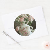  Roze Rozen in  Antiek China Theepot Ronde Sticker (Envelop)