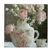  Roze Rozen in  Antiek China Theepot Tegeltje (Voorkant)