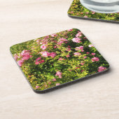 Roze rozen in bloei bier onderzetter (Linkerzijde)