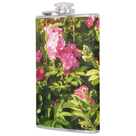 Roze rozen in bloei heupfles (Links)