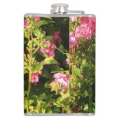 Roze rozen in bloei heupfles (Achterkant)