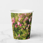 Roze rozen in bloei papieren bekers (Achterkant)