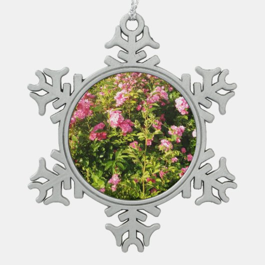 Roze rozen in bloei tin sneeuwvlok ornament (Voorkant)