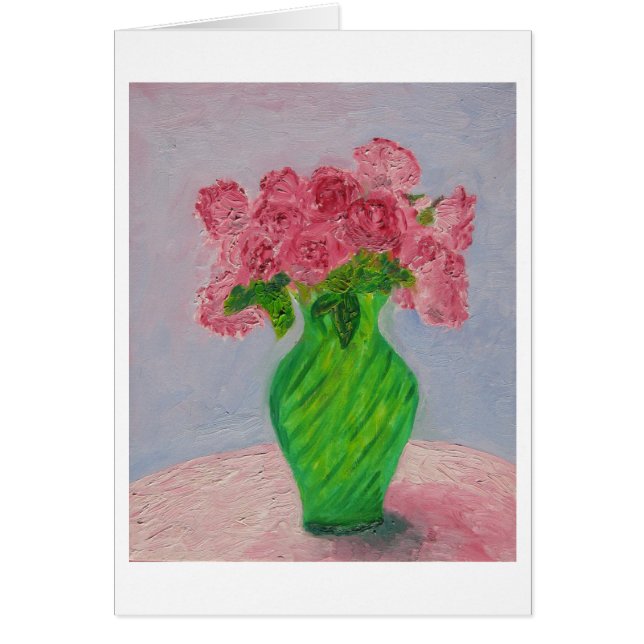 Roze rozen in de Groene Vase (Voorkant)