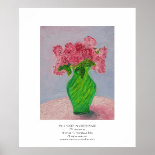 Roze rozen in de Groene Vase Poster