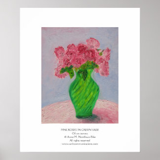 Roze rozen in de Groene Vase Poster