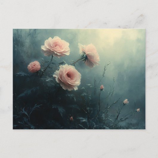 Roze rozen in de mist Moody Briefkaart (Voorkant)