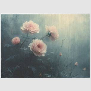 Roze rozen in de nevelige moody decoupage tissuepapier