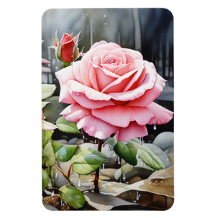 Roze Rozen in de Regen Waterverf Magneet