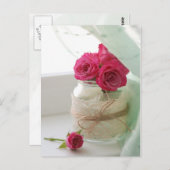  roze rozen in een glazen pot briefkaart (Voorkant / Achterkant)