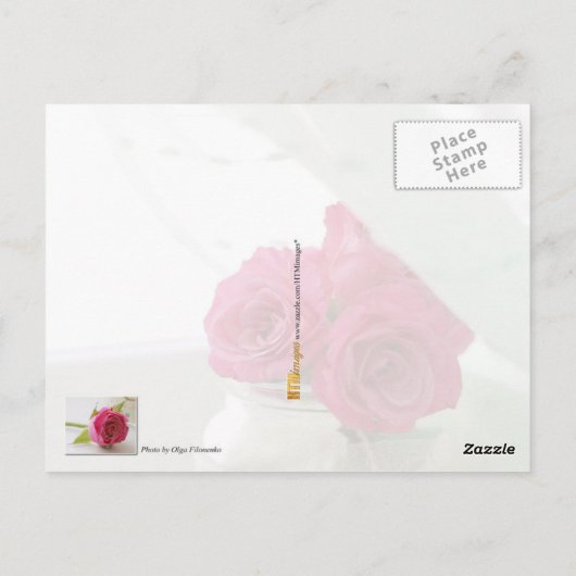  roze rozen in een glazen pot briefkaart (Achterkant)