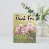 Roze rozen in een mandje bruiloft bedankt briefkaart (Staand voorkant)