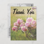 Roze rozen in een mandje bruiloft bedankt briefkaart (Voorkant / Achterkant)