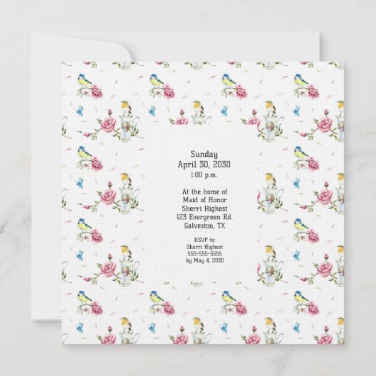 Roze rozen in een Teacup Bridal Shower-uitnodiging Kaart (Achterkant)