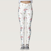 Roze rozen in een theebeker en vlinder leggings (Voorkant)