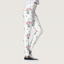 Roze rozen in een theebeker en vlinder leggings