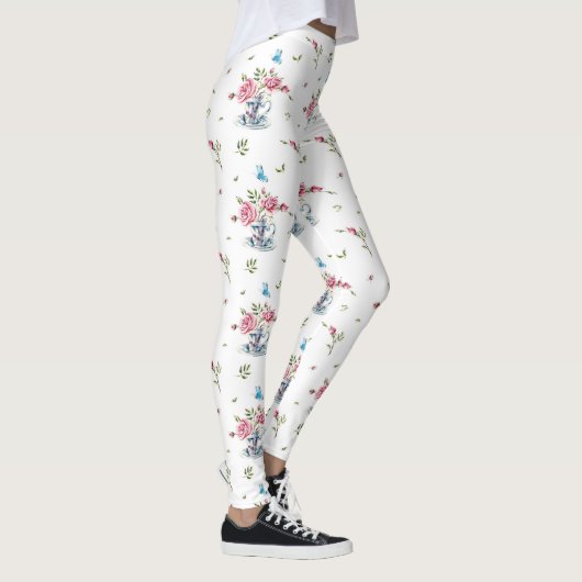Roze rozen in een theebeker en vlinder leggings (Rechts)