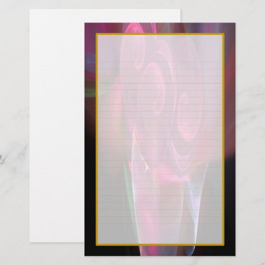 Roze rozen in een Vase Fine Lined Stationery Briefpapier (Voorkant / Achterkant)