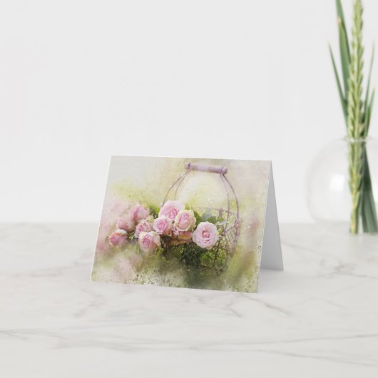 Roze rozen in mandje Hartelijk dank Bedankkaart (Voorkant)