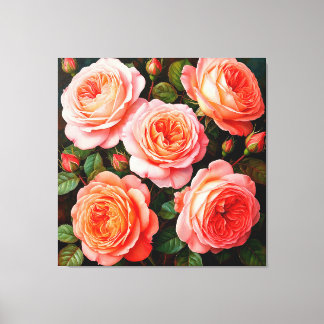 Roze rozen in volle bloei canvas afdruk