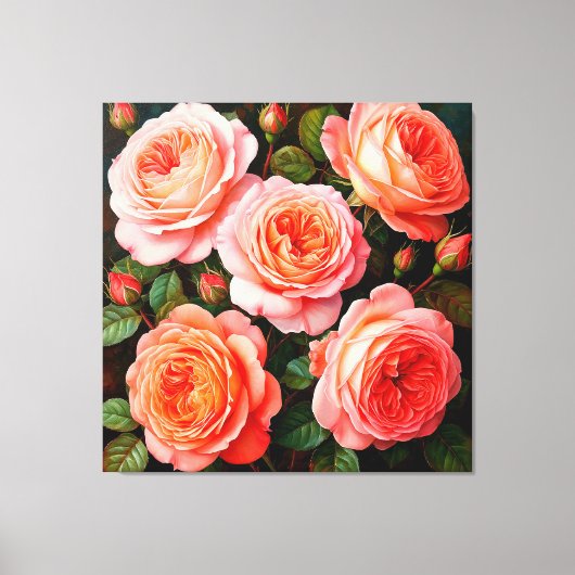Roze rozen in volle bloei canvas afdruk (Voorkant)