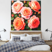Roze rozen in volle bloei canvas afdruk (Insitu (Slaapkamer))