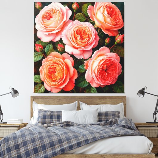 Roze rozen in volle bloei canvas afdruk (Insitu (Slaapkamer))
