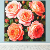 Roze rozen in volle bloei canvas afdruk (Insitu (Houten vloer))